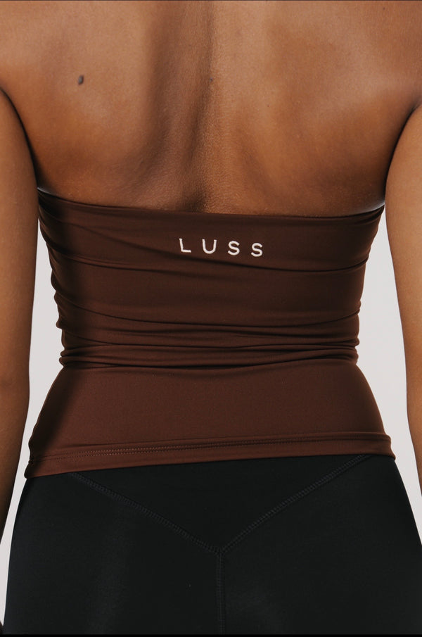 Cocoa rich brown sculpting halter crop top — Muse Halter by LUSS Active