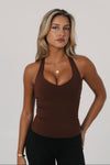 Cocoa rich brown sculpting halter crop top — Muse Halter by LUSS Active