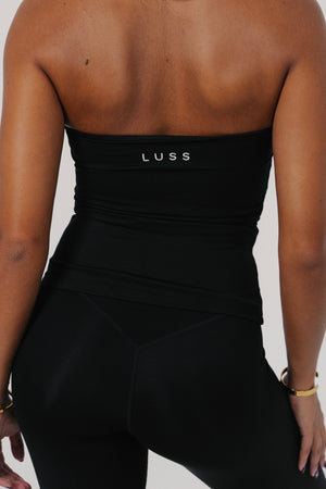 Black sculpting halter crop top — Muse Halter by LUSS Active