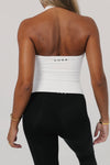 Porcelain White sculpting halter crop top — Muse Halter by LUSS Active