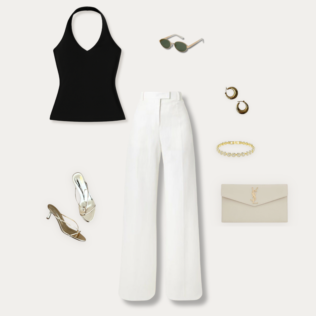 How to style the LUSS Muse Halter – Evening outfit flat lay