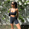 A photo of our lovely customer Amy in the Black Mid-Length Shorts. These are 3cm shorter than the Bike Shorts. 